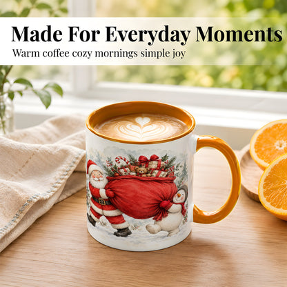 #pl[11oz|Orange] Santa Snowman Christmas Coffee Mug, Holiday Friends Mug, Ceramic Cup