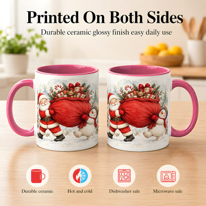 #pl[11oz|Pink] Santa Snowman Christmas Coffee Mug, Holiday Friends Mug, Ceramic Cup