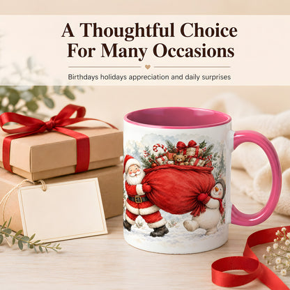 #pl[11oz|Pink] Santa Snowman Christmas Coffee Mug, Holiday Friends Mug, Ceramic Cup