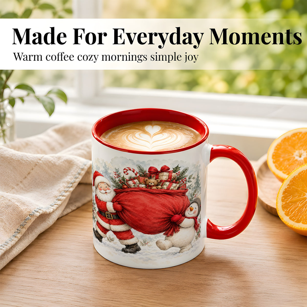 #pl[11oz|Red] Santa Snowman Christmas Coffee Mug, Holiday Friends Mug, Ceramic Cup