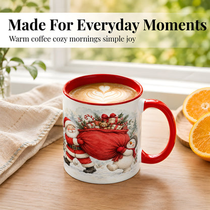 #pl[11oz|Red] Santa Snowman Christmas Coffee Mug, Holiday Friends Mug, Ceramic Cup