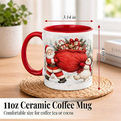 #pl[11oz|Red] Santa Snowman Christmas Coffee Mug, Holiday Friends Mug, Ceramic Cup