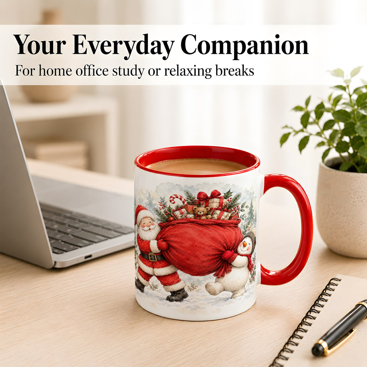 #pl[11oz|Red] Santa Snowman Christmas Coffee Mug, Holiday Friends Mug, Ceramic Cup