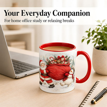 #pl[11oz|Red] Santa Snowman Christmas Coffee Mug, Holiday Friends Mug, Ceramic Cup