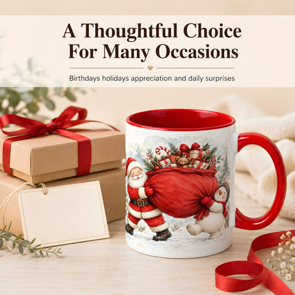 #pl[11oz|Red] Santa Snowman Christmas Coffee Mug, Holiday Friends Mug, Ceramic Cup