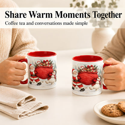 #pl[11oz|Red] Santa Snowman Christmas Coffee Mug, Holiday Friends Mug, Ceramic Cup