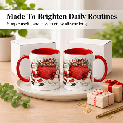 #pl[11oz|Red] Santa Snowman Christmas Coffee Mug, Holiday Friends Mug, Ceramic Cup