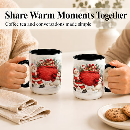 #pl[15oz|Black] Santa Snowman Christmas Coffee Mug, Holiday Friends Mug, Ceramic Cup