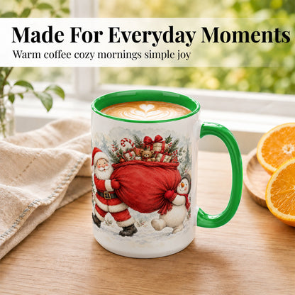 #pl[15oz|Green] Santa Snowman Christmas Coffee Mug, Holiday Friends Mug, Ceramic Cup