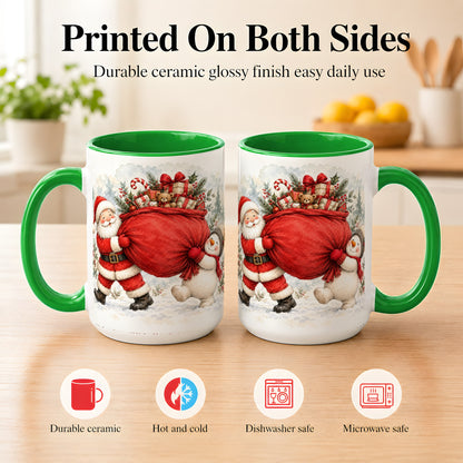 #pl[15oz|Green] Santa Snowman Christmas Coffee Mug, Holiday Friends Mug, Ceramic Cup