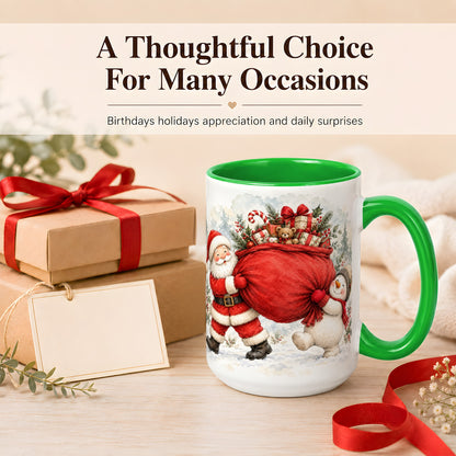 #pl[15oz|Green] Santa Snowman Christmas Coffee Mug, Holiday Friends Mug, Ceramic Cup