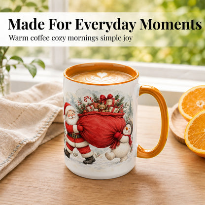#pl[15oz|Orange] Santa Snowman Christmas Coffee Mug, Holiday Friends Mug, Ceramic Cup