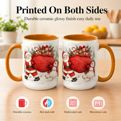 #pl[15oz|Orange] Santa Snowman Christmas Coffee Mug, Holiday Friends Mug, Ceramic Cup