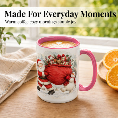 #pl[15oz|Pink] Santa Snowman Christmas Coffee Mug, Holiday Friends Mug, Ceramic Cup