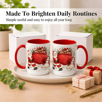 #pl[15oz|Red] Santa Snowman Christmas Coffee Mug, Holiday Friends Mug, Ceramic Cup