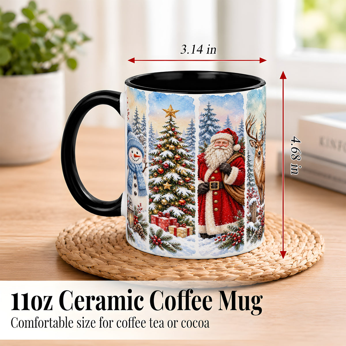 #pl[11oz|Black] Christmas Winter Quartet Coffee Mug, Snowy Holiday Mug, Ceramic Cup