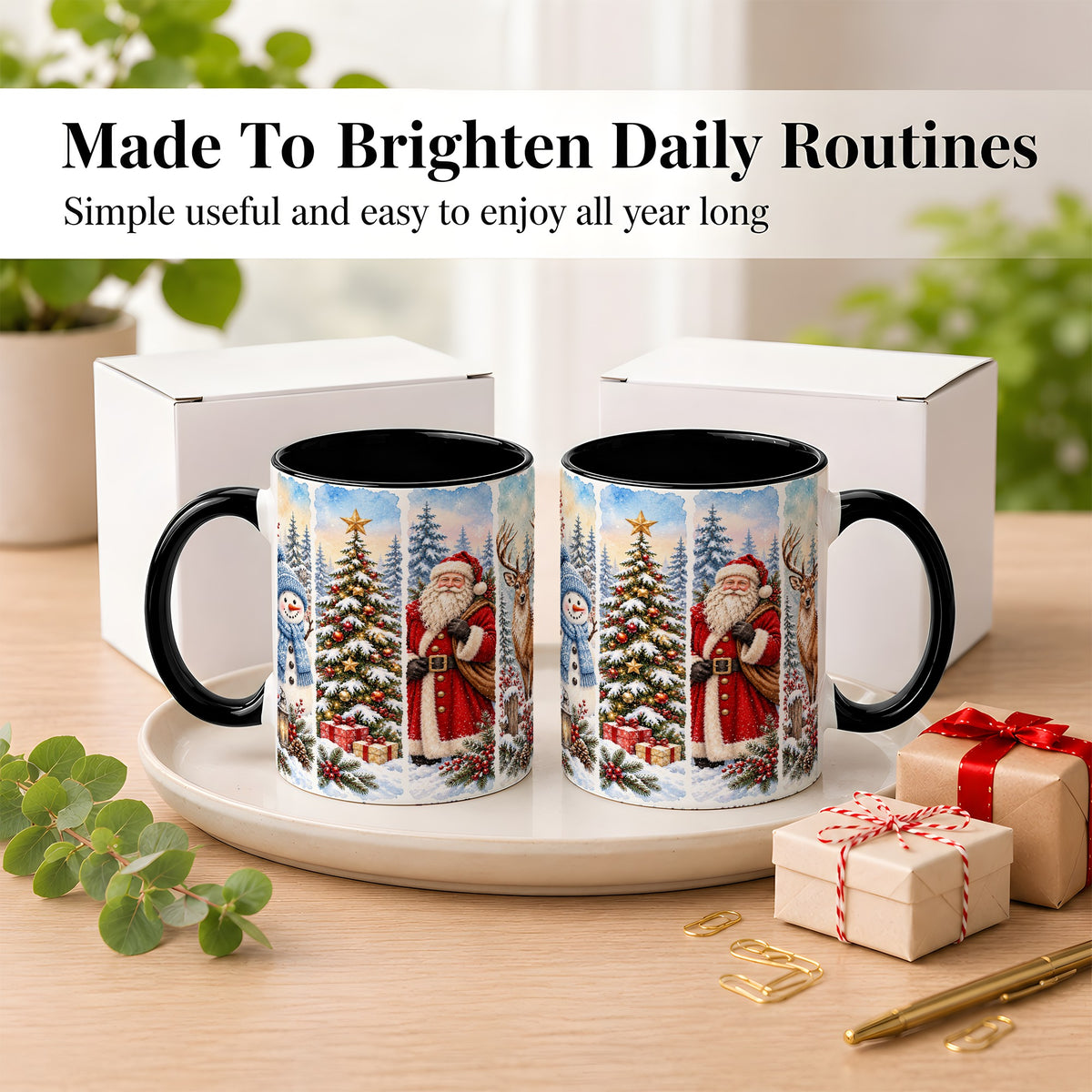 #pl[11oz|Black] Christmas Winter Quartet Coffee Mug, Snowy Holiday Mug, Ceramic Cup