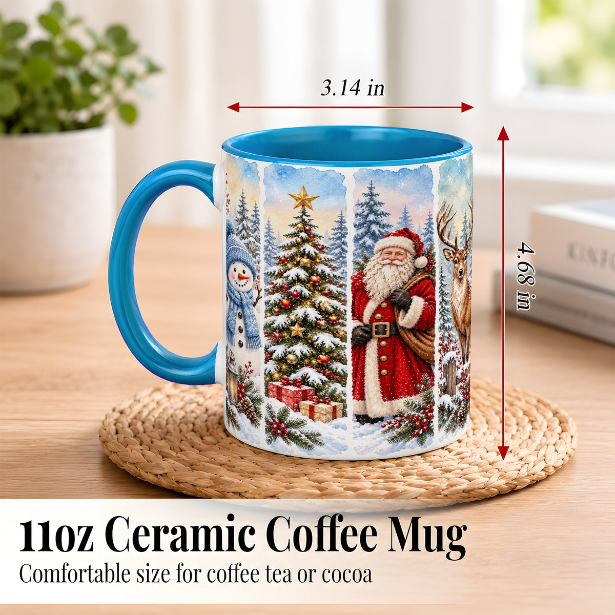 #pl[11oz|Blue] Christmas Winter Quartet Coffee Mug, Snowy Holiday Mug, Ceramic Cup