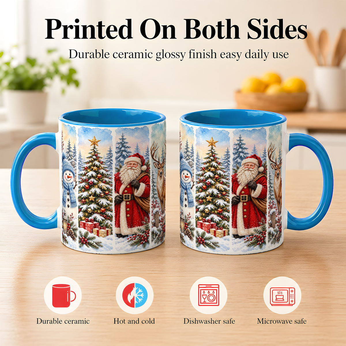 #pl[11oz|Blue] Christmas Winter Quartet Coffee Mug, Snowy Holiday Mug, Ceramic Cup