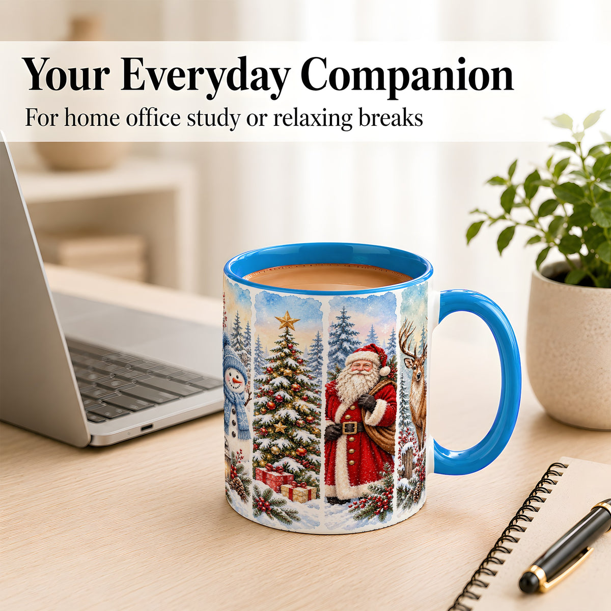 #pl[11oz|Blue] Christmas Winter Quartet Coffee Mug, Snowy Holiday Mug, Ceramic Cup