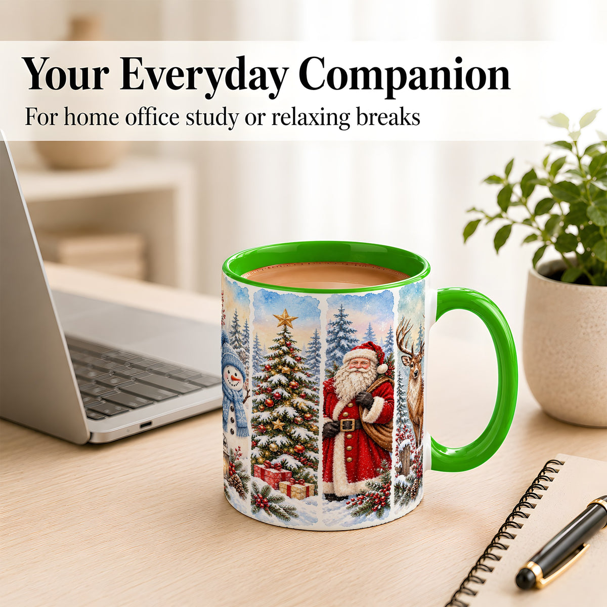 #pl[11oz|Green] Christmas Winter Quartet Coffee Mug, Snowy Holiday Mug, Ceramic Cup