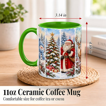#pl[11oz|Green] Christmas Winter Quartet Coffee Mug, Snowy Holiday Mug, Ceramic Cup