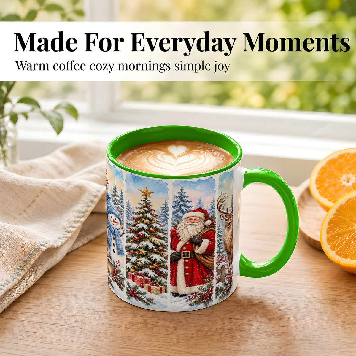 #pl[11oz|Green] Christmas Winter Quartet Coffee Mug, Snowy Holiday Mug, Ceramic Cup
