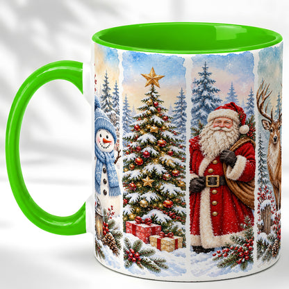 #pl[11oz|Green] Christmas Winter Quartet Coffee Mug, Snowy Holiday Mug, Ceramic Cup