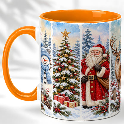 #pl[11oz|Orange] Christmas Winter Quartet Coffee Mug, Snowy Holiday Mug, Ceramic Cup