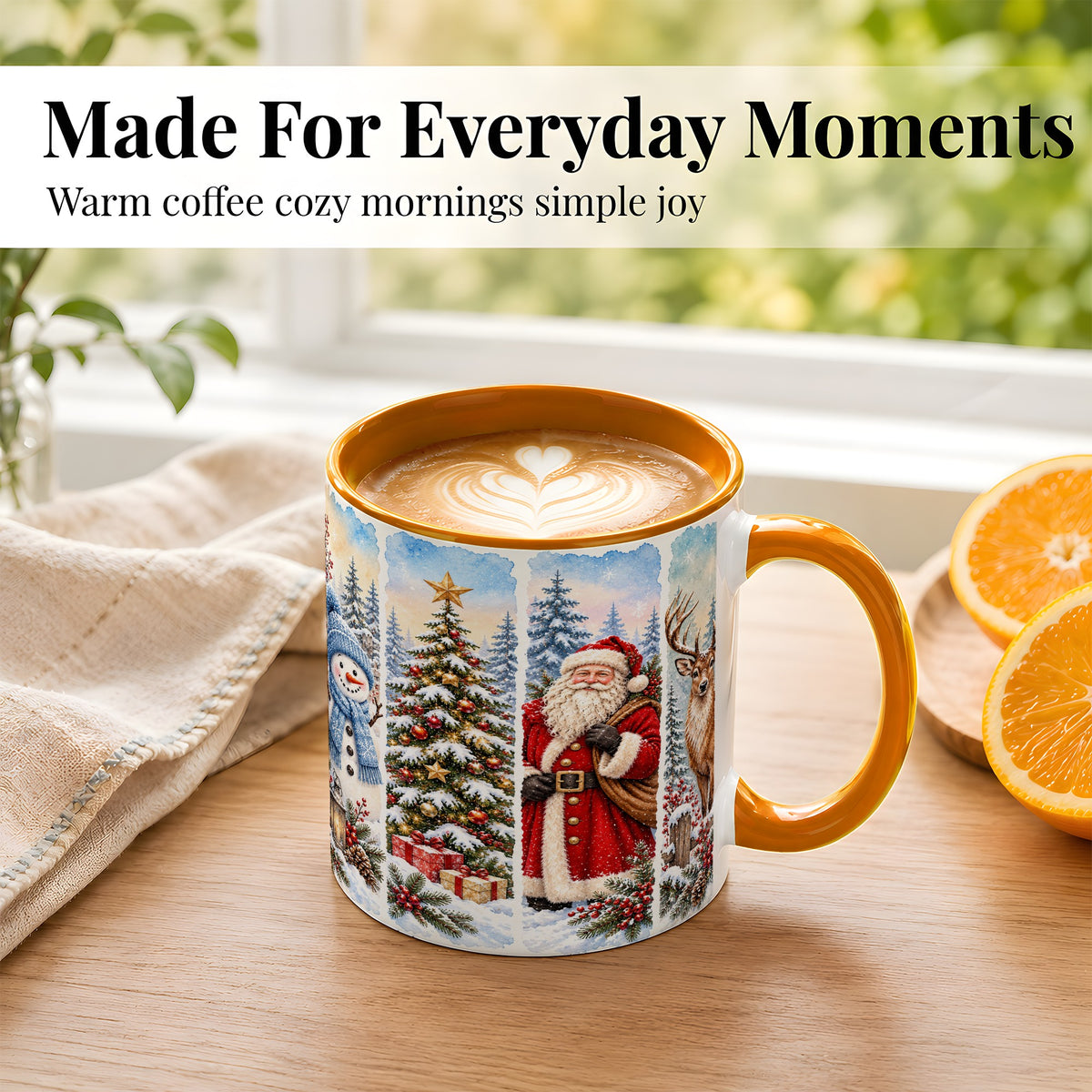 #pl[11oz|Orange] Christmas Winter Quartet Coffee Mug, Snowy Holiday Mug, Ceramic Cup