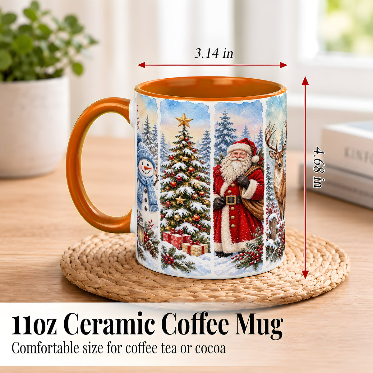 #pl[11oz|Orange] Christmas Winter Quartet Coffee Mug, Snowy Holiday Mug, Ceramic Cup