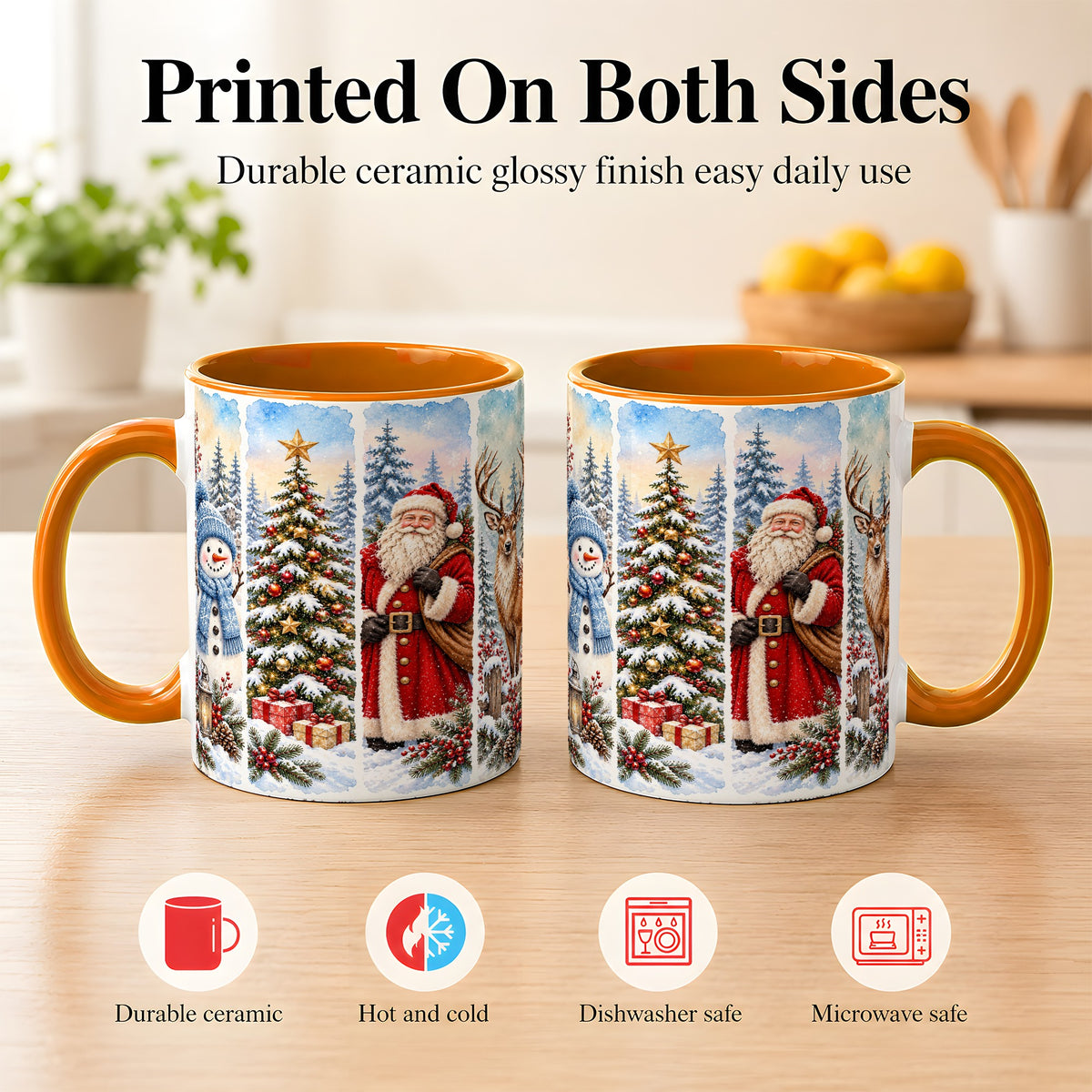 #pl[11oz|Orange] Christmas Winter Quartet Coffee Mug, Snowy Holiday Mug, Ceramic Cup