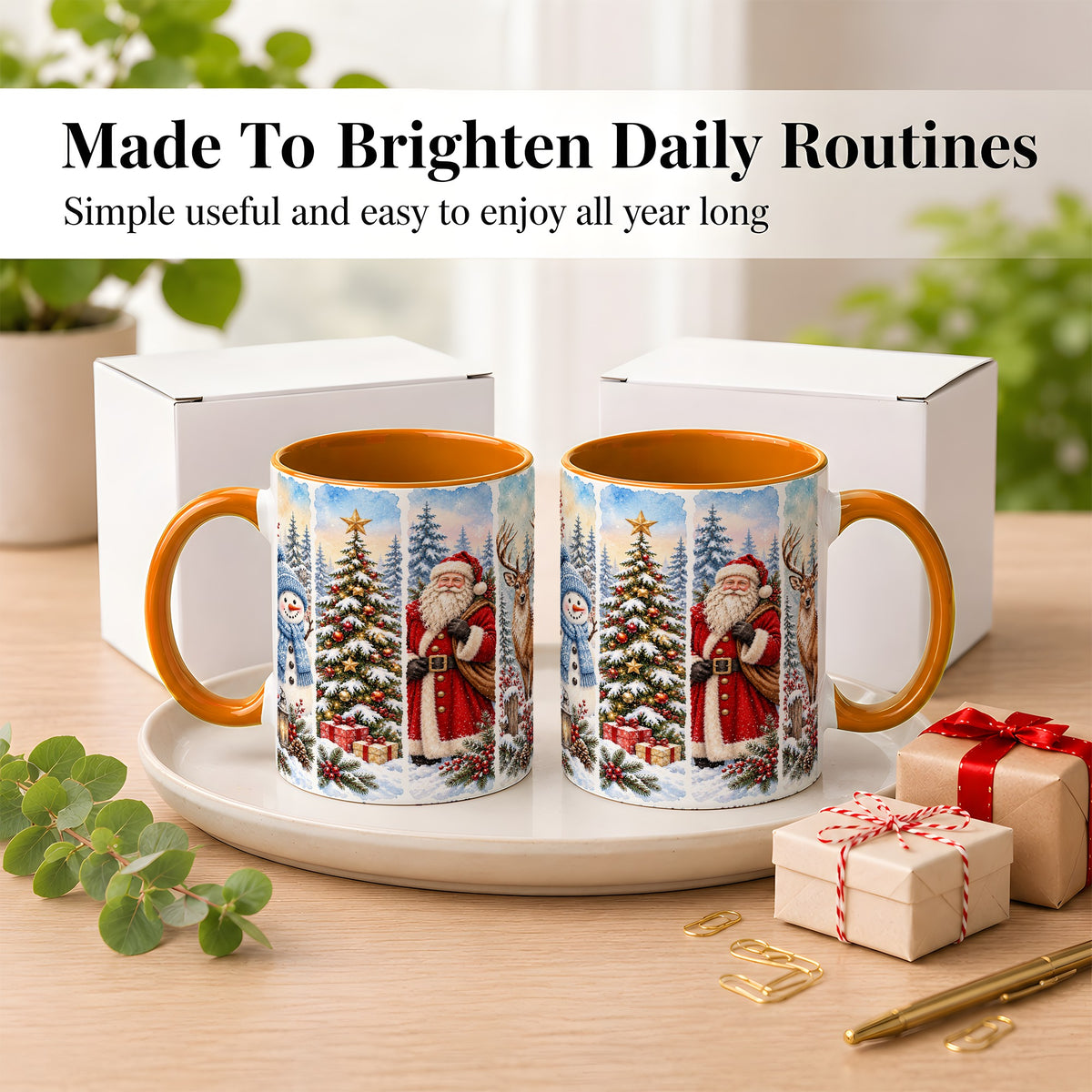 #pl[11oz|Orange] Christmas Winter Quartet Coffee Mug, Snowy Holiday Mug, Ceramic Cup