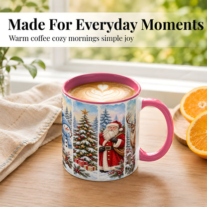 #pl[11oz|Pink] Christmas Winter Quartet Coffee Mug, Snowy Holiday Mug, Ceramic Cup