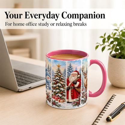 #pl[11oz|Pink] Christmas Winter Quartet Coffee Mug, Snowy Holiday Mug, Ceramic Cup