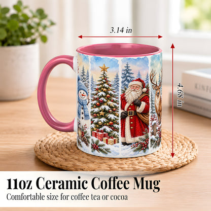 #pl[11oz|Pink] Christmas Winter Quartet Coffee Mug, Snowy Holiday Mug, Ceramic Cup