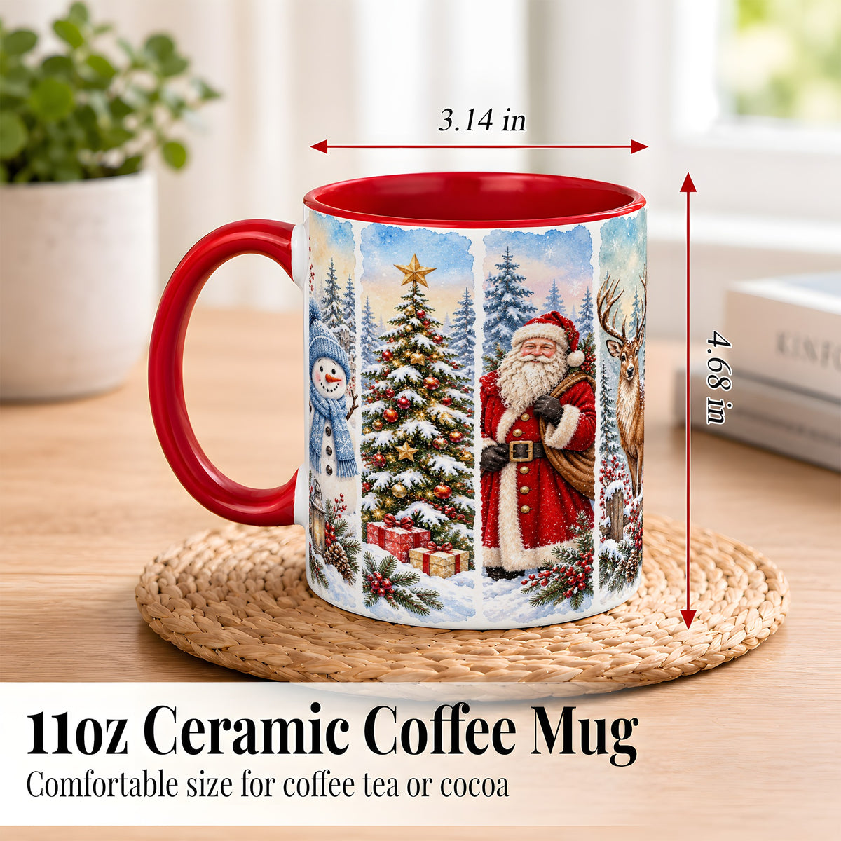 #pl[11oz|Red] Christmas Winter Quartet Coffee Mug, Snowy Holiday Mug, Ceramic Cup