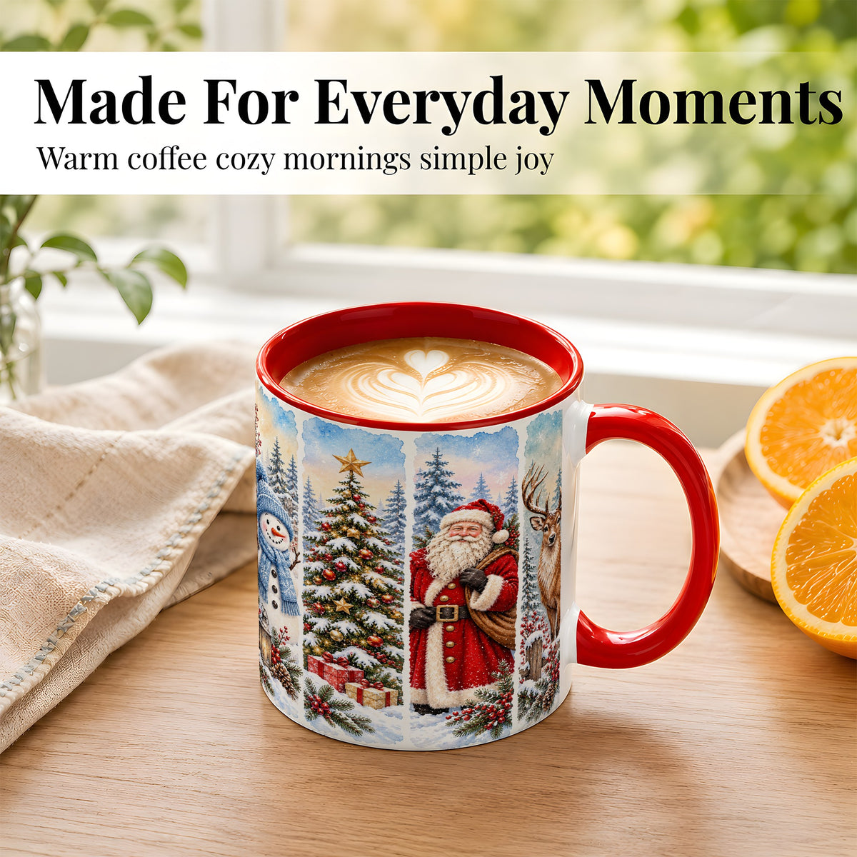 #pl[11oz|Red] Christmas Winter Quartet Coffee Mug, Snowy Holiday Mug, Ceramic Cup