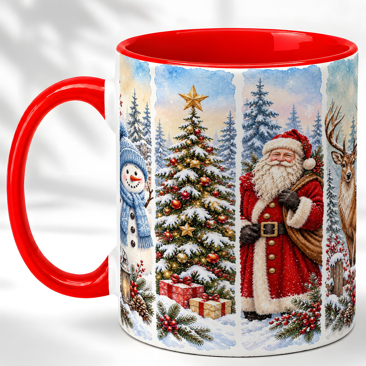 Christmas Winter Quartet Coffee Mug, Snowy Holiday Mug, Ceramic Cup