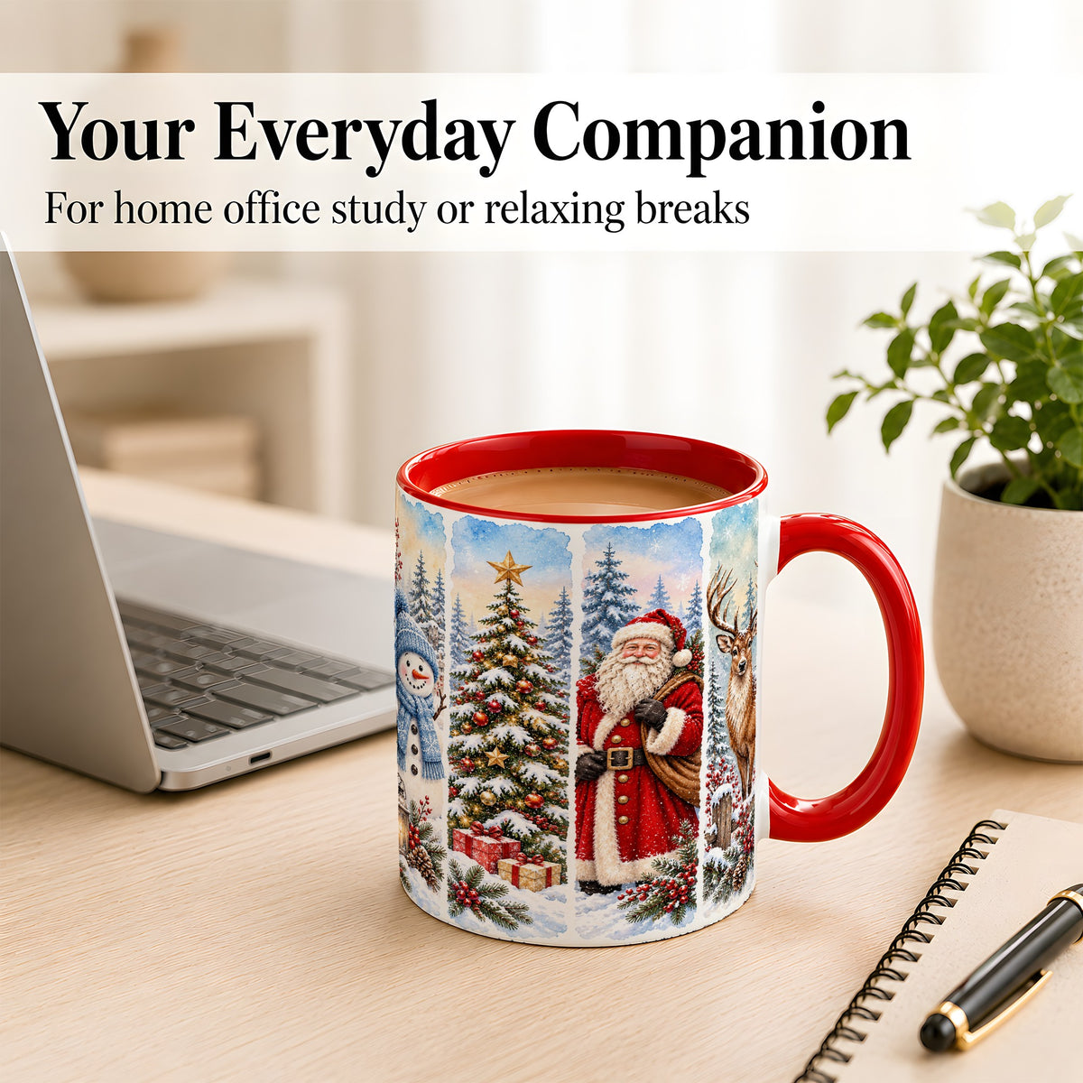 #pl[11oz|Red] Christmas Winter Quartet Coffee Mug, Snowy Holiday Mug, Ceramic Cup