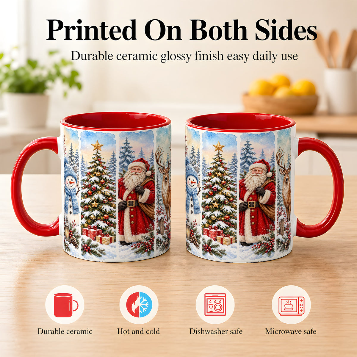 #pl[11oz|Red] Christmas Winter Quartet Coffee Mug, Snowy Holiday Mug, Ceramic Cup