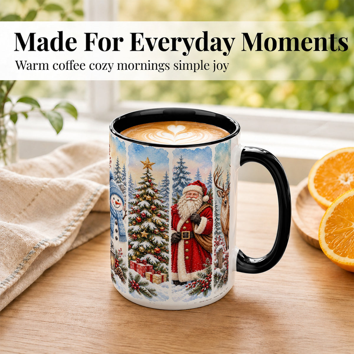 #pl[15oz|Black] Christmas Winter Quartet Coffee Mug, Snowy Holiday Mug, Ceramic Cup