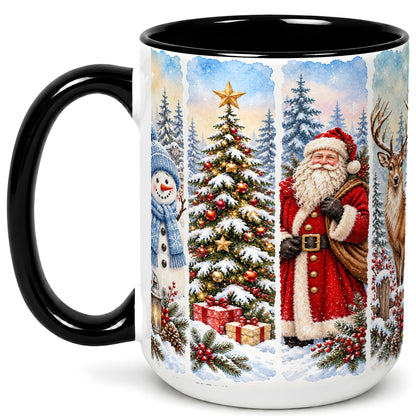 #pl[15oz|Black] Christmas Winter Quartet Coffee Mug, Snowy Holiday Mug, Ceramic Cup