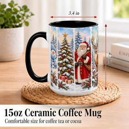 #pl[15oz|Black] Christmas Winter Quartet Coffee Mug, Snowy Holiday Mug, Ceramic Cup