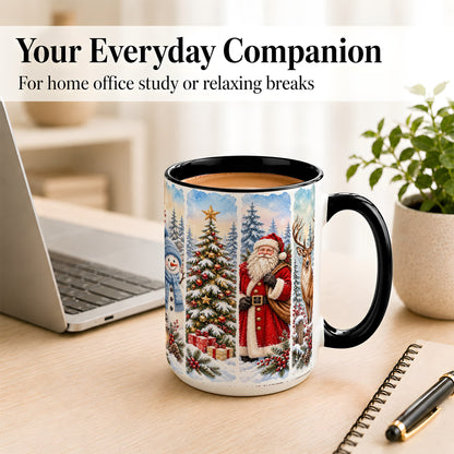 #pl[15oz|Black] Christmas Winter Quartet Coffee Mug, Snowy Holiday Mug, Ceramic Cup