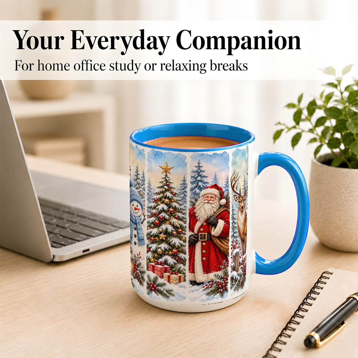 #pl[15oz|Blue] Christmas Winter Quartet Coffee Mug, Snowy Holiday Mug, Ceramic Cup