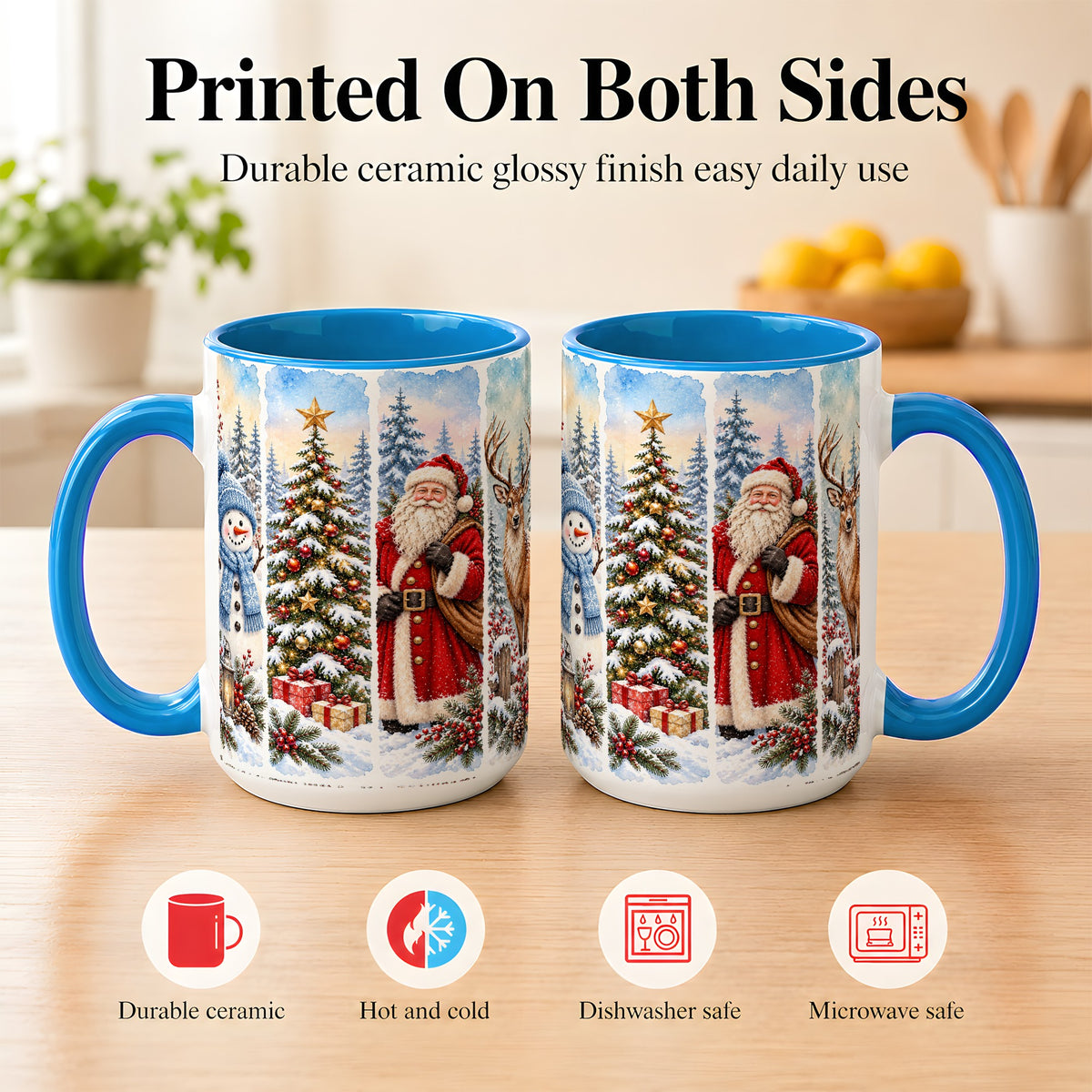 #pl[15oz|Blue] Christmas Winter Quartet Coffee Mug, Snowy Holiday Mug, Ceramic Cup