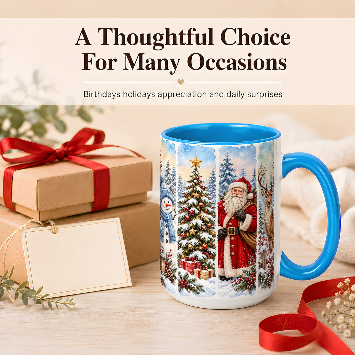 #pl[15oz|Blue] Christmas Winter Quartet Coffee Mug, Snowy Holiday Mug, Ceramic Cup