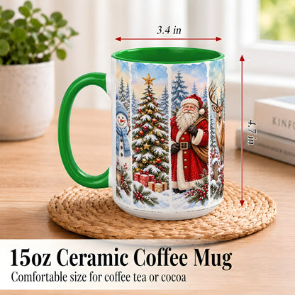 #pl[15oz|Green] Christmas Winter Quartet Coffee Mug, Snowy Holiday Mug, Ceramic Cup