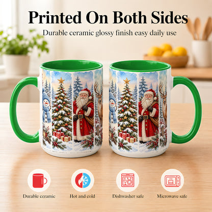#pl[15oz|Green] Christmas Winter Quartet Coffee Mug, Snowy Holiday Mug, Ceramic Cup